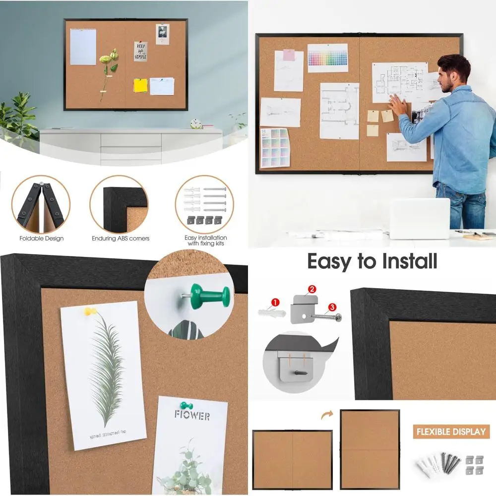 

Большая флипчарт-доска 36x48 дюймов в черной рамке, складная настенная доска для объявлений с 36 кнопками для дома, школы и офиса