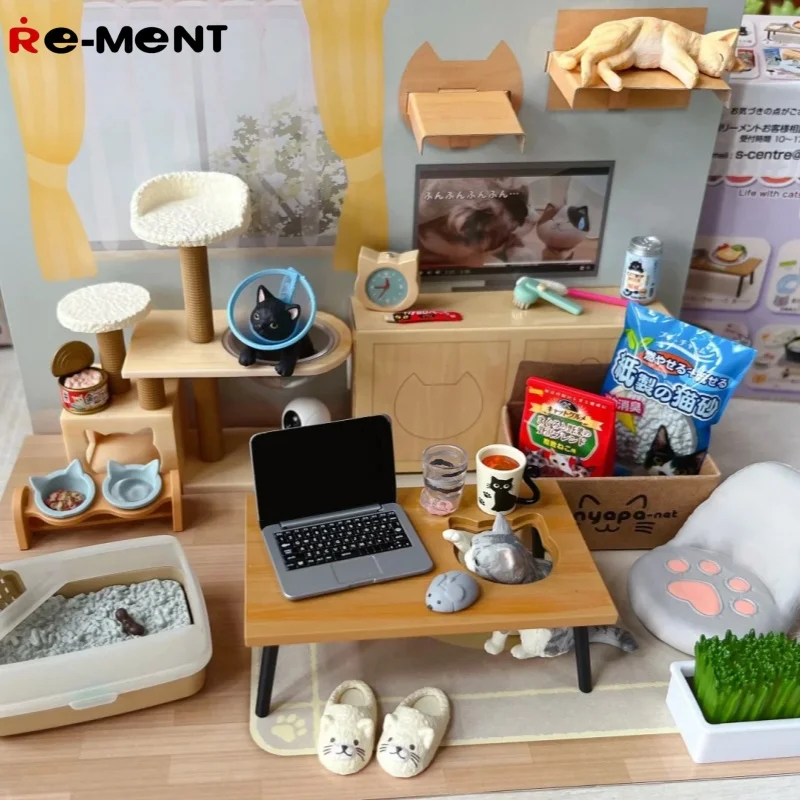 Re-ment Capsule Eat Play Cat My Daily Life with Cats Cat Cage Sleeping Sofa โต๊ะคอมพิวเตอร์ Cat Tree Miniature Desktop Blind Box