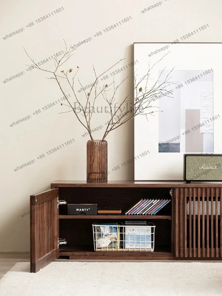 jj58 Nordic TV Cabinet Black Walnut All Solid Wood Modern Simple Creative Floor Cabinet Storage Cabinet
