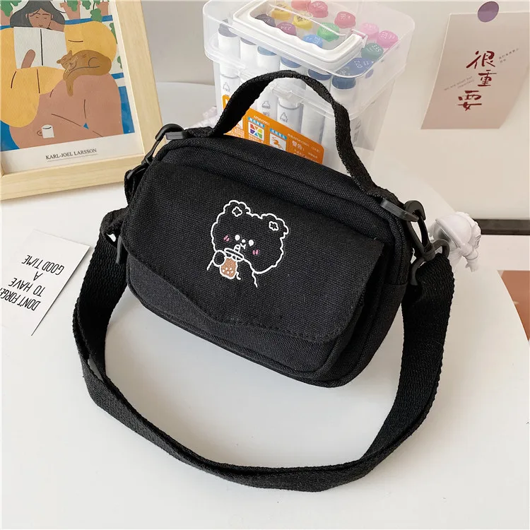 Women Canvas Shoulder Bags Fashion Mini Cartoon Print Cute Gir Purse Crossbody Bag Portable Phone Purse