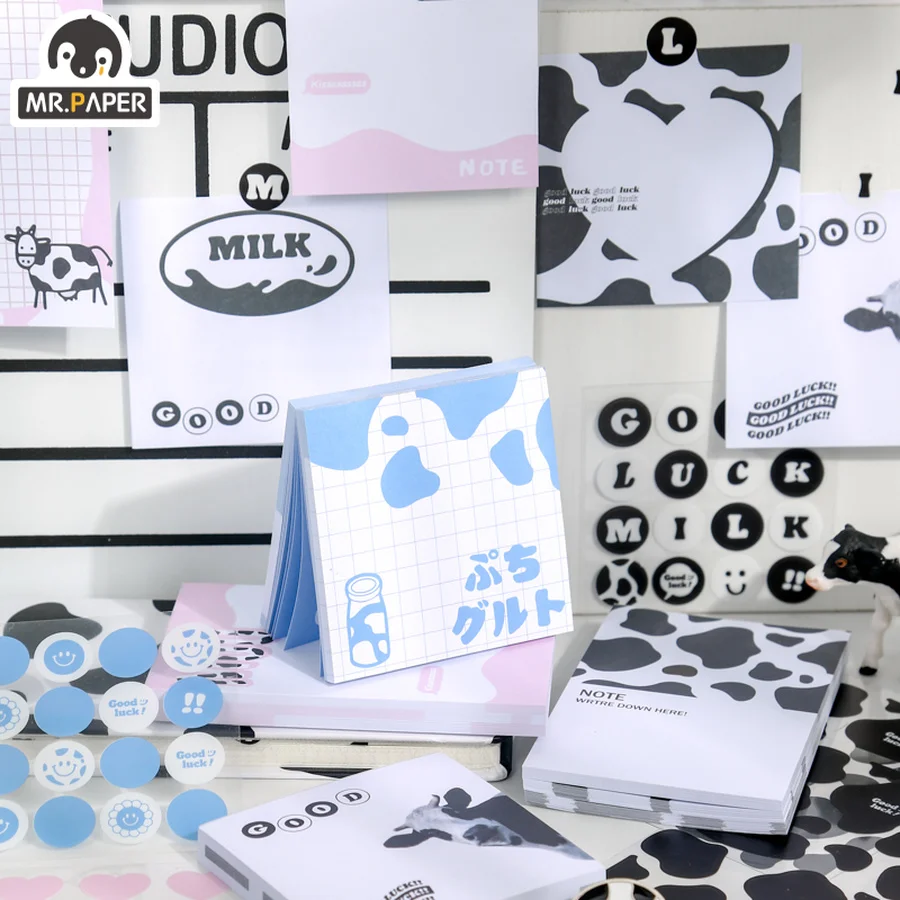 

Mr. Paper 90pcs/lot Cute Cow Pattern Note Paper Creative Can Write Hand Account Message Decorative Sticker Memo Pad