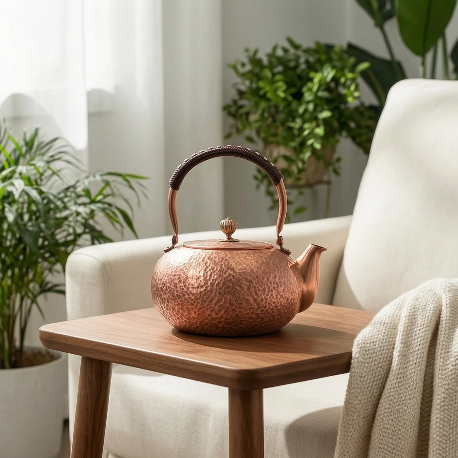 Copper Teapot Traditional Tea Kettle Teapot with Wrapped Handle Decorative Vessel Retro for Hosts, Kitchen