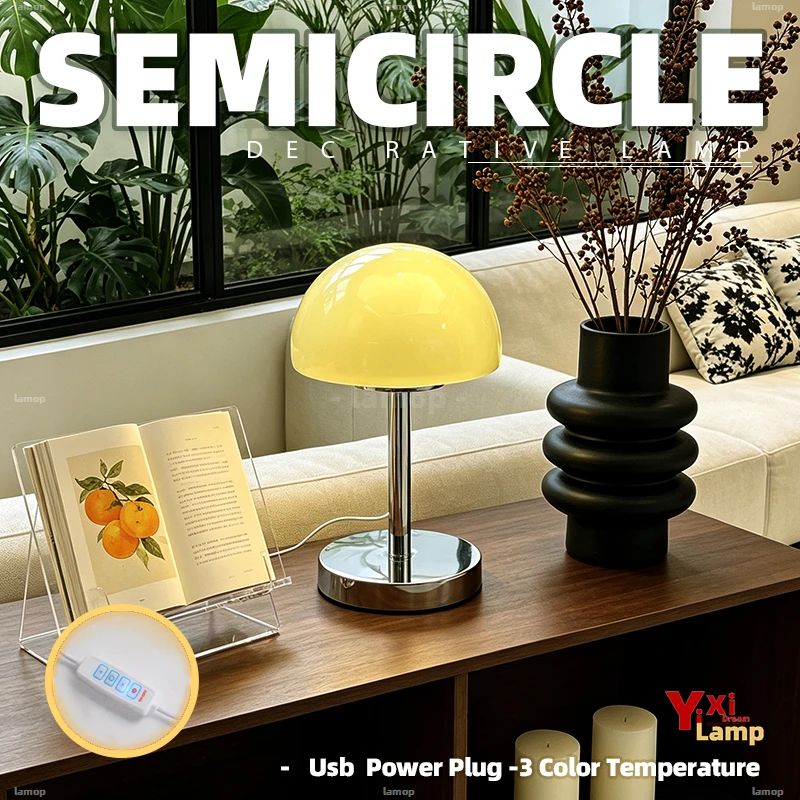 Cream Glass Table Lamp the same style used by Korean ins bloggers vintage Bauhaus ambient light for study bedroom and bedside
