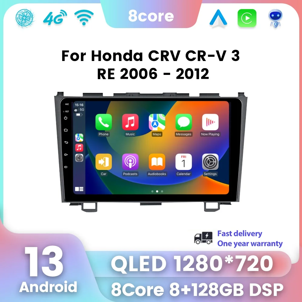 

QLED Screen Android 13 Car Radio Multimedia Player For Honda CRV CR-V CR V 2006 - 2012 Car Stereo Navi GPS Carplay Auto 4G Audio