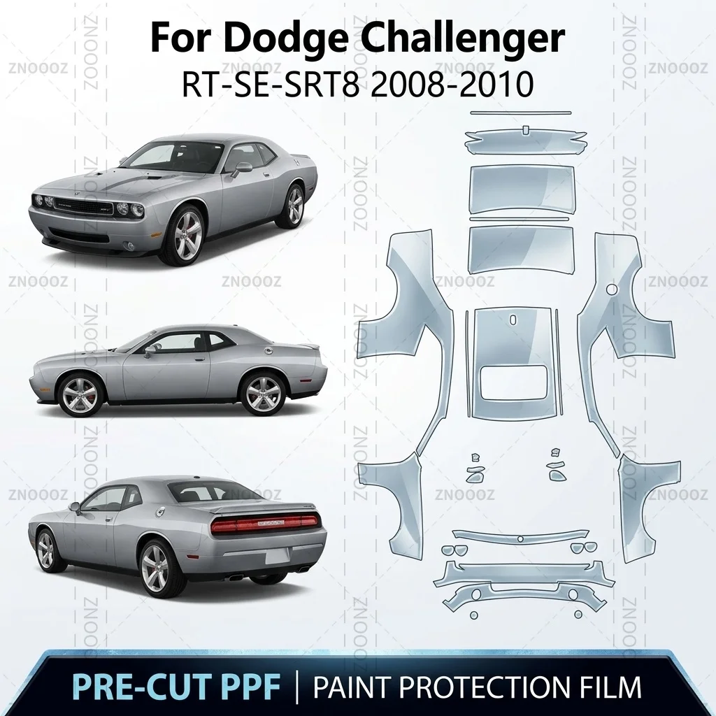 For 2008-2010 Dodge Challenger RT-SE-SRT8 Precut PPF Paint Protection Film TPU Self Full Vehicle Glossy Clear Matte Black