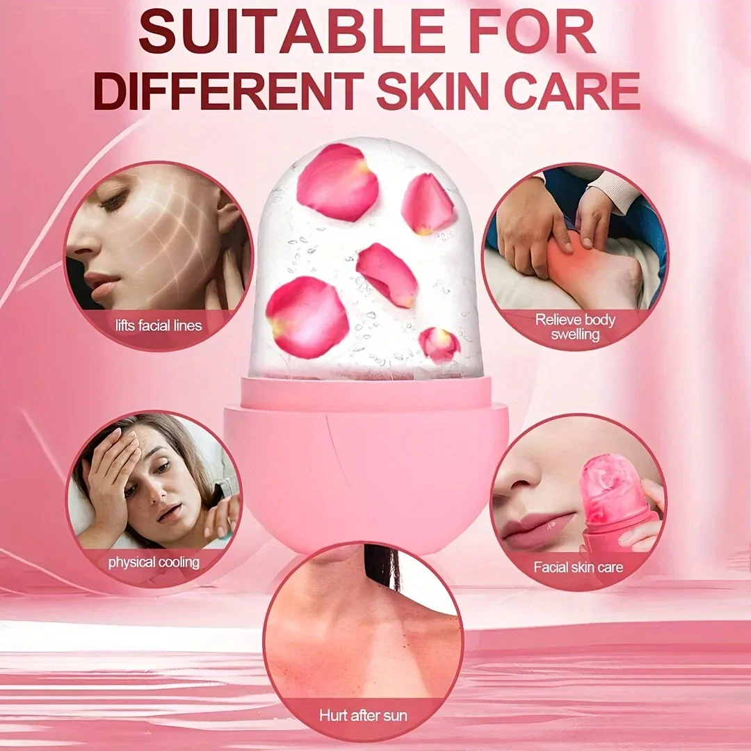 Ice Roller Massager for Face Eyes NeckNatural Skin Toning & Care Reusable Face Roller Silicone Mold for Cooling & Soothing Skin