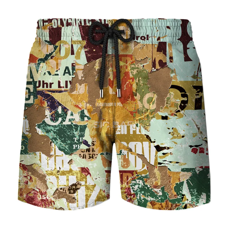 New Abstract Graffiti Hawaii Beach Shorts Pants Men Y2k 3D Printed Bermuda Surfing Board Shorts 2023 Swimsuit Summer Swim Trunks