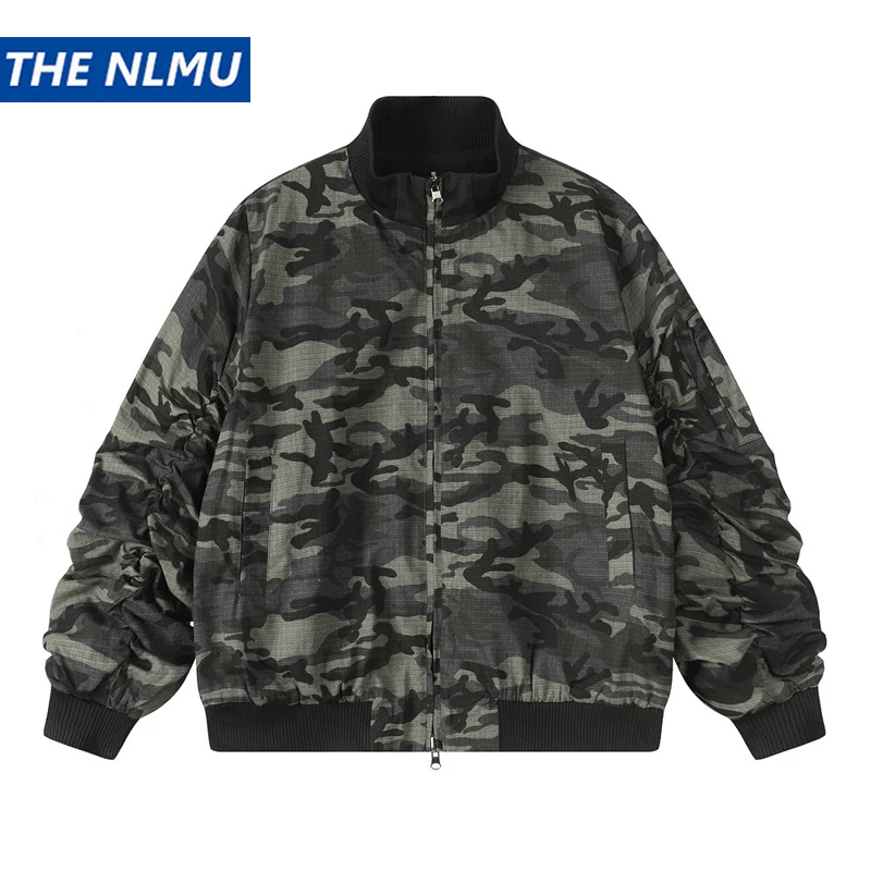

New Retro Men's Camo Baseball Jacket Loose Fit Streetwear Zip Up Trendy Coat 2026 Spring