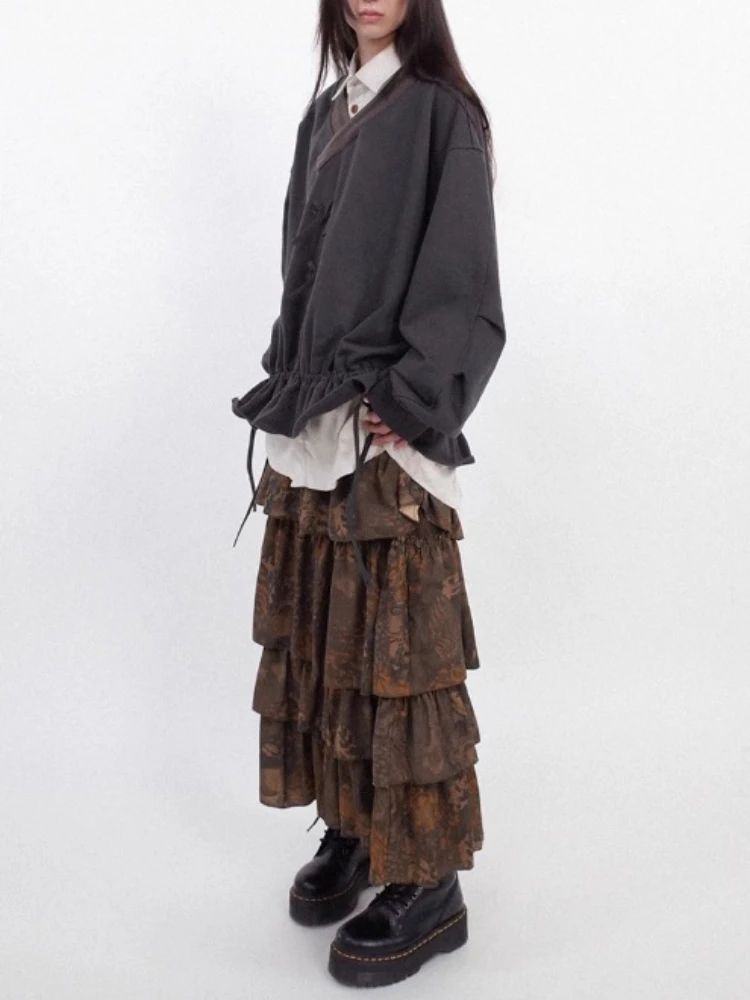 Y2k Aesthetic Printing Vintage Skirts Womens Harajuku High Waist Ruffled Pleated Skirt Streetwear Autumn Grunge Gothic Faldas
