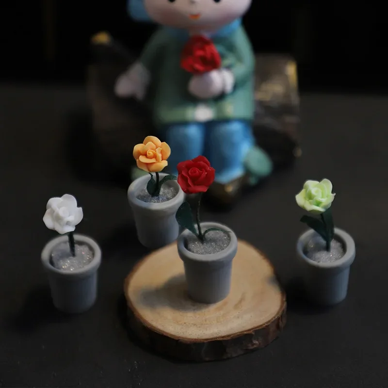 1/6 BJD Miniature Dollhouse Model The Little Prince Toys Mini Stuff Potted Rose Desktop Decor Ornaments Dolls House Accessories