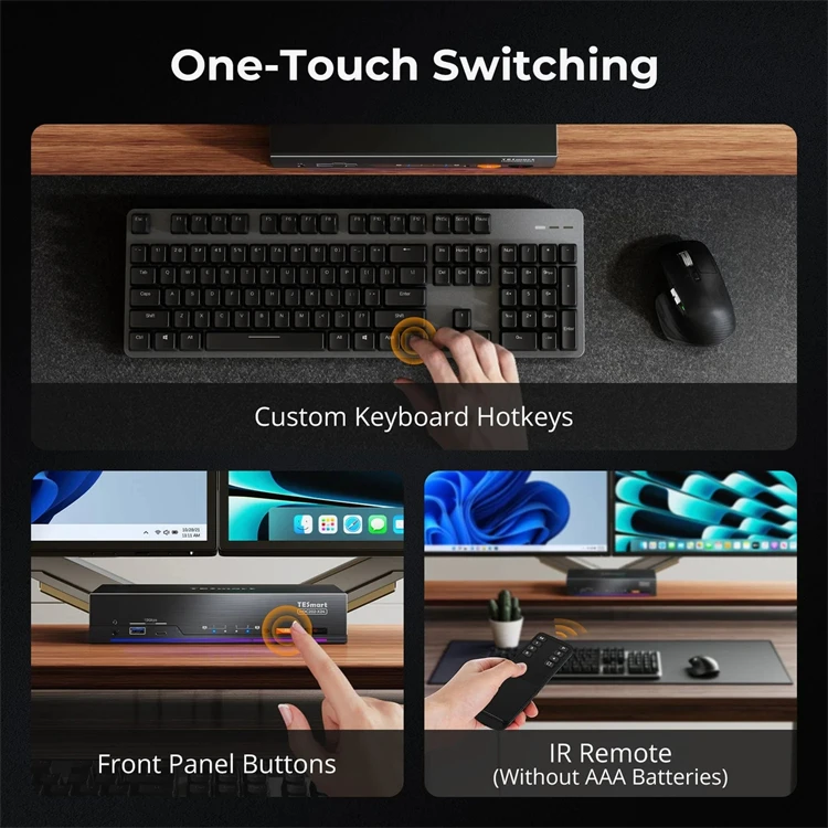 عرض ساخن لعام 2025 قاعدة TESmart Dual 4K60 هرتز Thunderbolt 4 KVM لأجهزة الكمبيوتر المحمول و1 سطح المكتب EDID والألعاب والهجينة WFH DP + + USB C K
