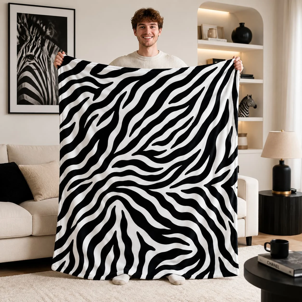 Zebra Print Pattern Blanket 1pc Spring Summer Autumn Winter Room Decor Living Room Sofa Gift Valentine'S Day Mother'S Day Back to School