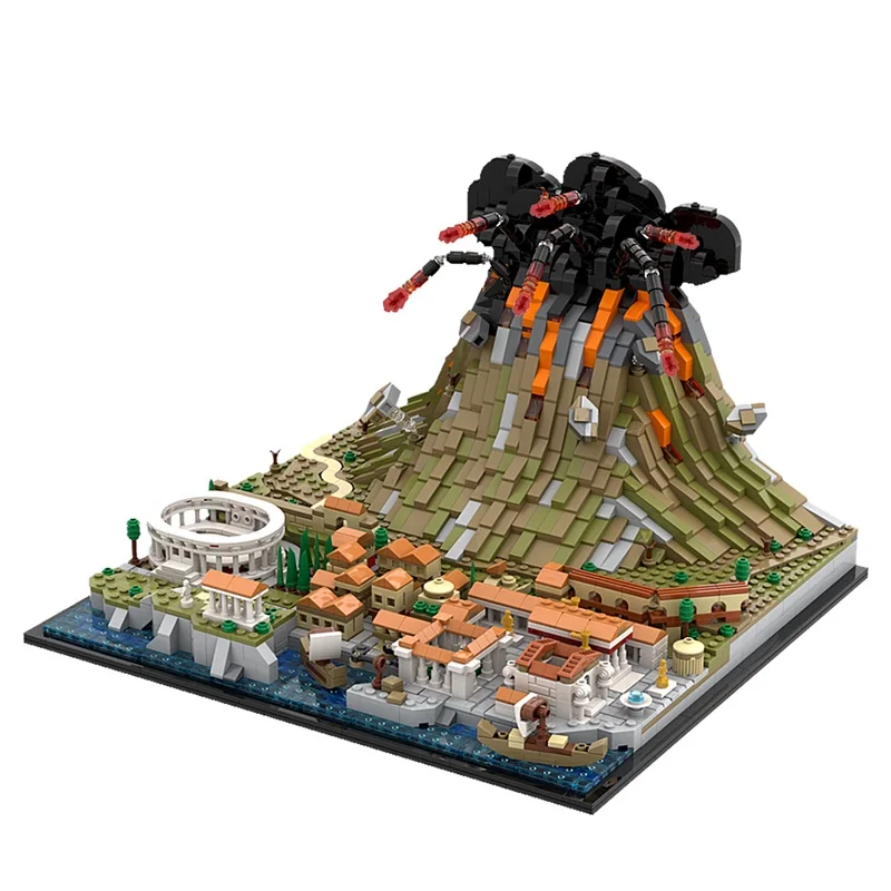 NEW MOC Vesuvius & Pompeii Building Block Model Kits Famous Scenic Volcanoes Spots Bricks DIY Assemble Toys Gifts Ornaments