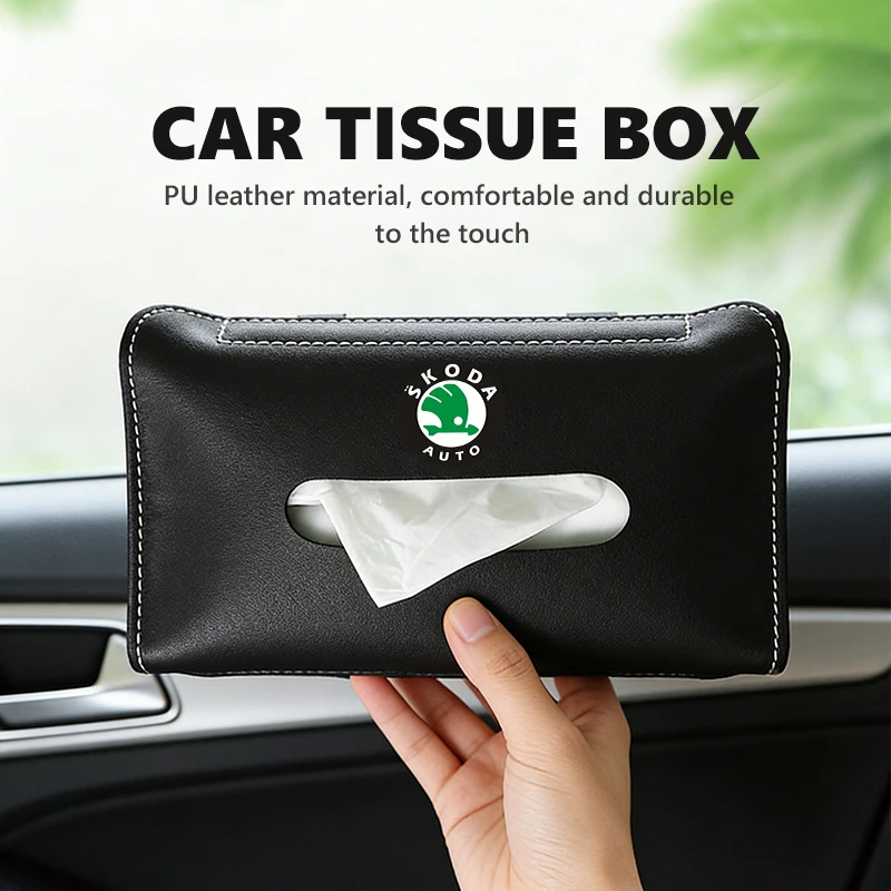 Car Sun Visor Armrest Seat Back Leather Tissue Box Cover Auto Interior Storage Decor For Skoda S Kodiaq Octavia 2 3 Yeti Karoq view 3