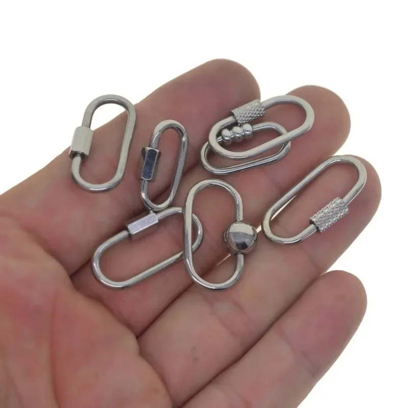 2 Pcs  20-27mm  Small Oval Run Course 304 Stainless Steel Screw Lock Carabiner Clasp Hook Closure End Jewelry DIY