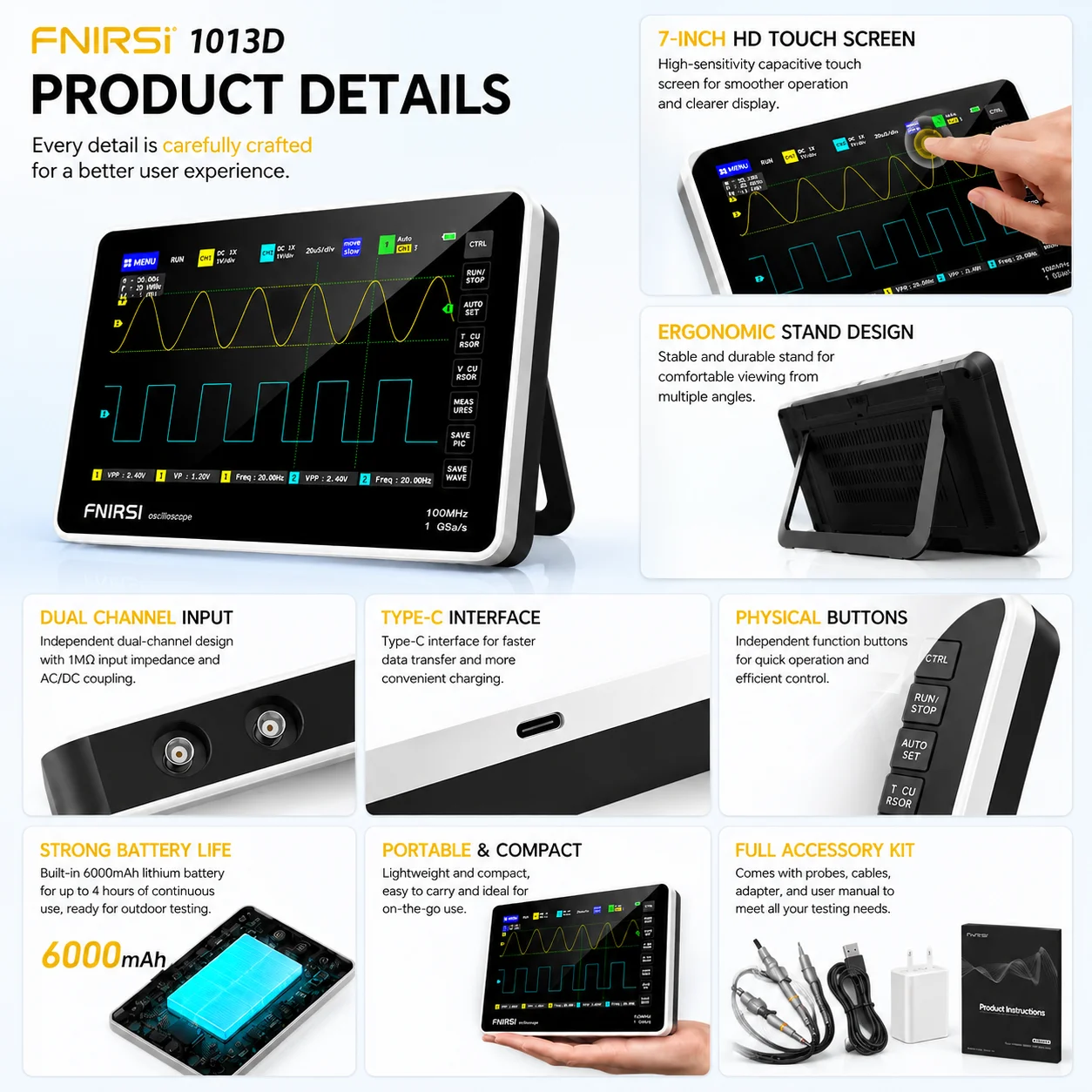FNIRSI 1013D Plus ออสซิลโลสโคป - Handheld Tablet Oscilloscope Touchscreen 100Mhz บทวิจารณ์และราคา