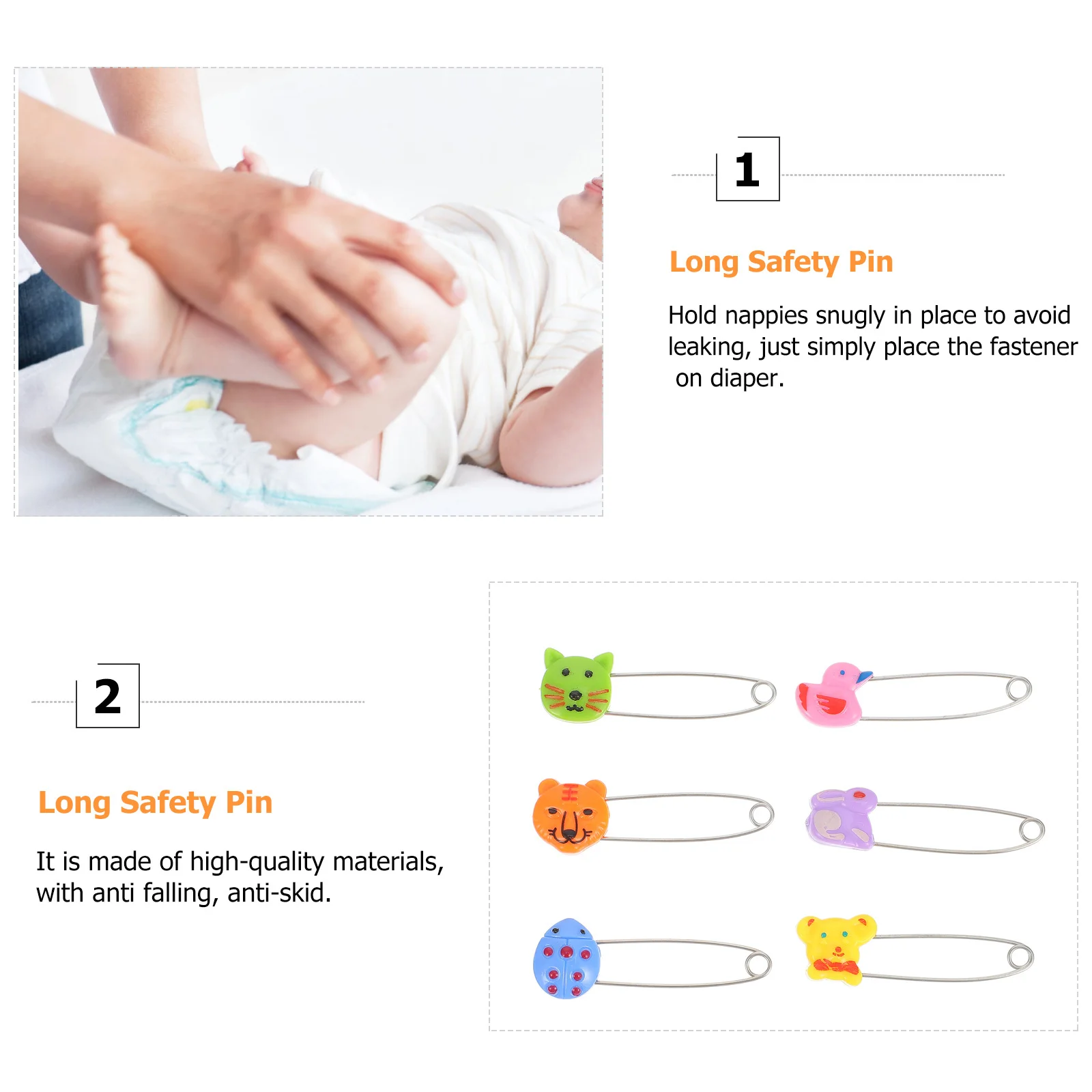 

30Pcs Baby Diaper Pin Antileak Tuggingresistant Machinewashable for Newborns and Pets Plastic Head Safety Pin