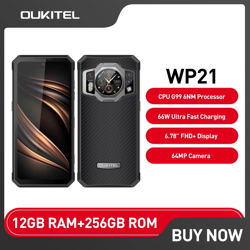 Oukitel WP21 Rugged Smartphone Andriod Dual Screen 12GB+256GB Mobile Phone 64MP Camera 9800mAh battery  66W 120Hz Cellphone