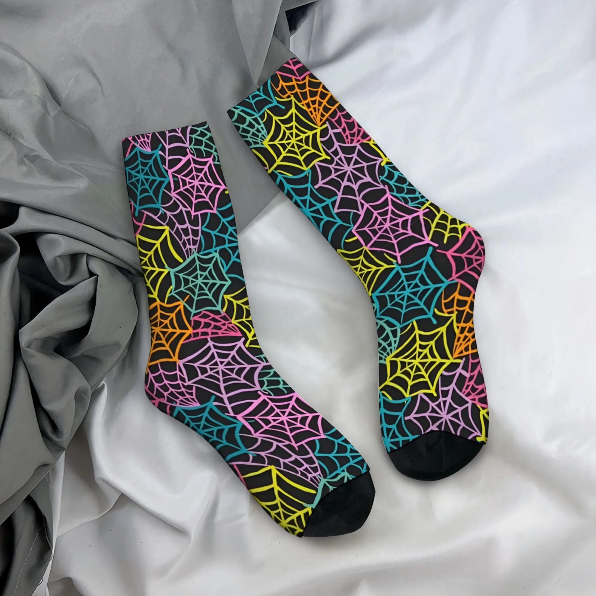 Rainbow Spider Web Socks Durable Lightweight Wrinkle-Resistant Mens Socks Cycling Hiking Camping Retro Fashion Compression Socks