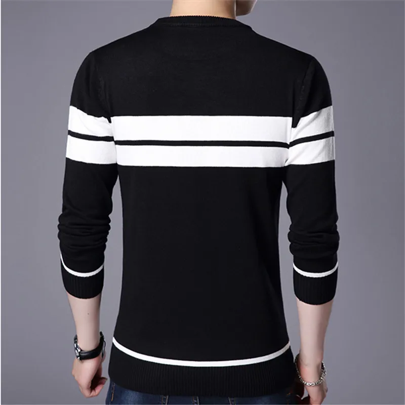 New Autumn Men\'s Knitted Sweater Pullovers Slim O Neck Long Sleeve Pullover Stripe Patchwork Pullover Casual Bottoming Sweaters