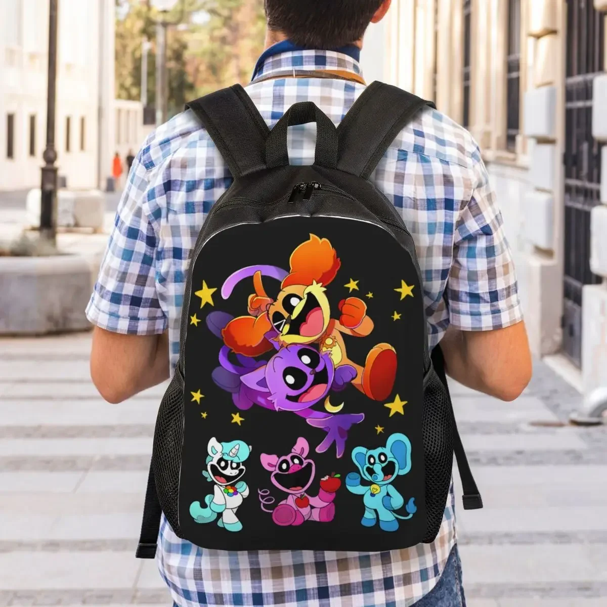 Custom Smiling Big Mouth Critters Group Laptop Backpack Women Men Casual Bookbag for School College Student Animated Game Bag