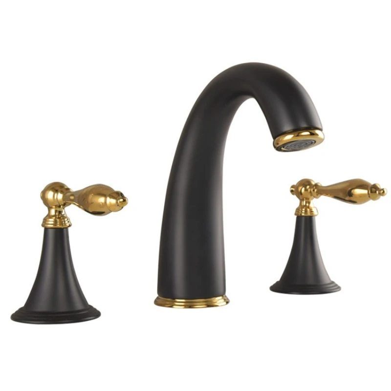 Antique basin faucet three-piece black all-copper split three-hole hot and cold faucet FT1005