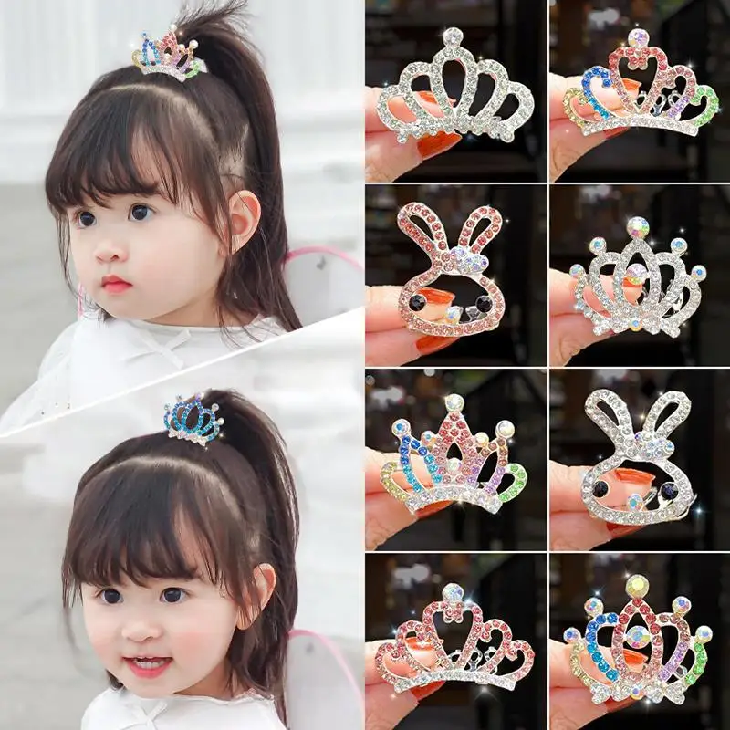 Liga de strass penteados para meninas, pequenas coroas, cor prata, grampos de cabelo infantis, acessórios de aniversário do bebê