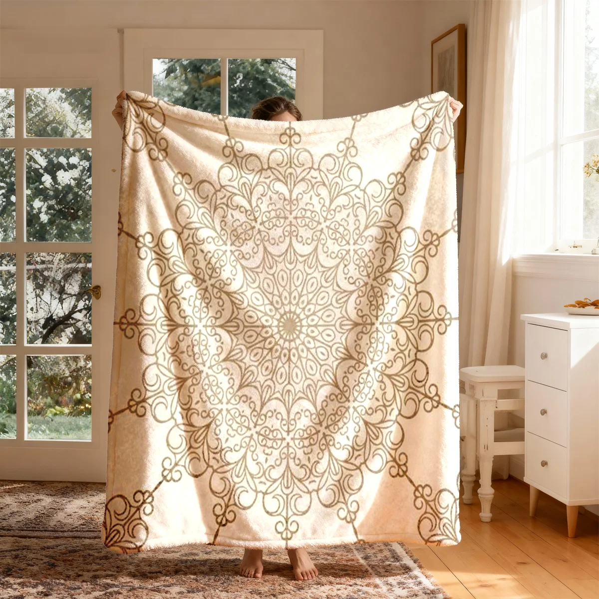 Elegant Moroccan Style Throw Blanket Boho Tapestry Cozy Living Room Decor Chunky Knit Throw for Sofa Bed