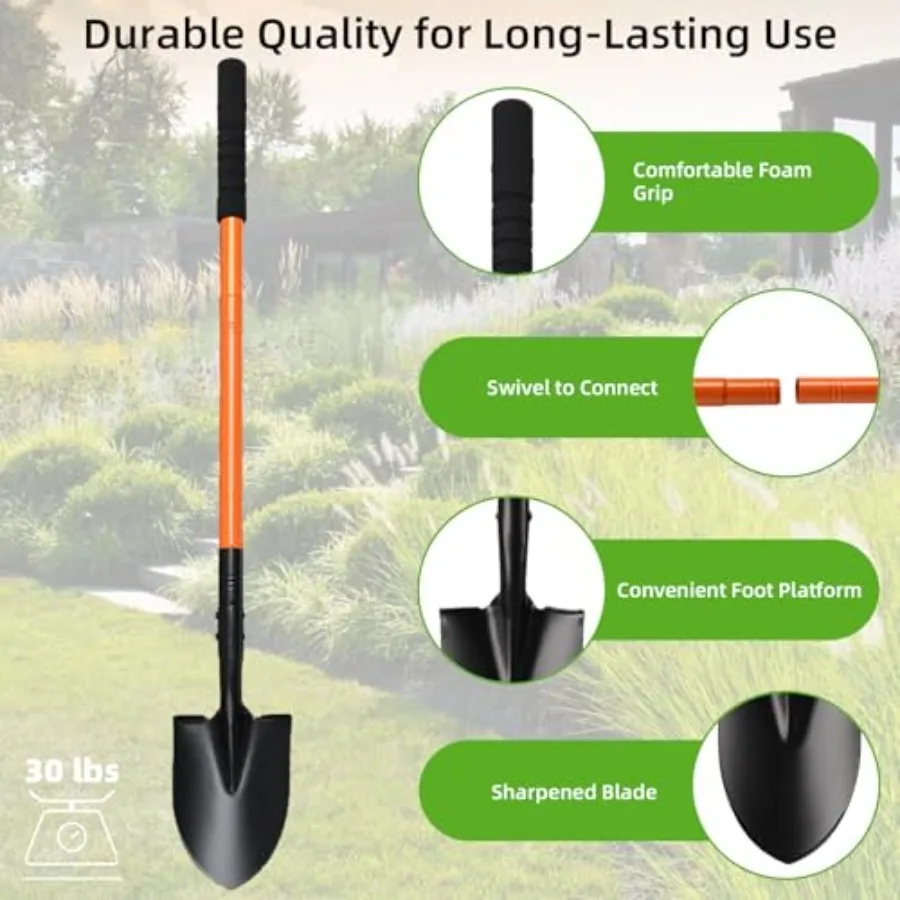 43,7 inch kleine spadeschep met robuust stalen handvat voor efficiënt graven in tuinieren, kamperen, tuinwerk en noodgevallen C