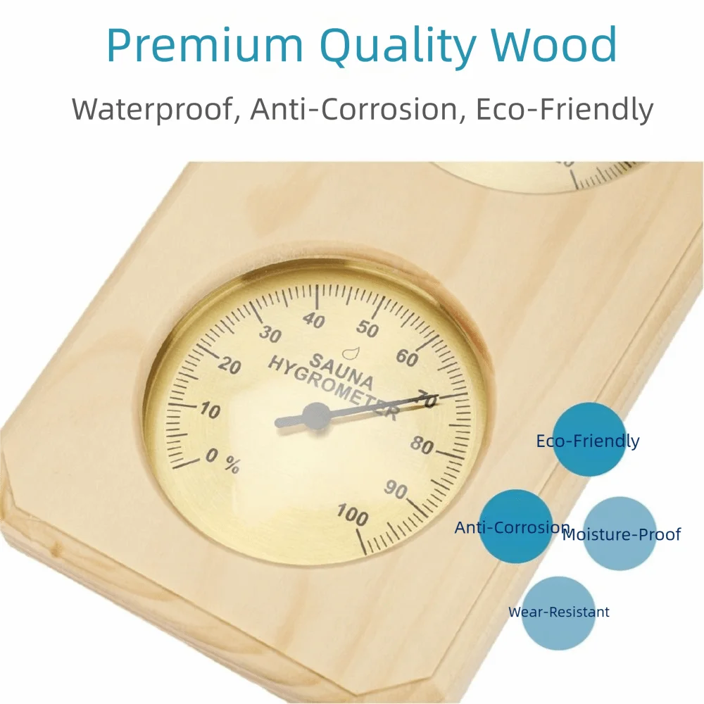 

Bimetallic Strip Wall Mounted Thermometer Heat-Resistant Materials Pine Wood Casing Mechanical Dual Display