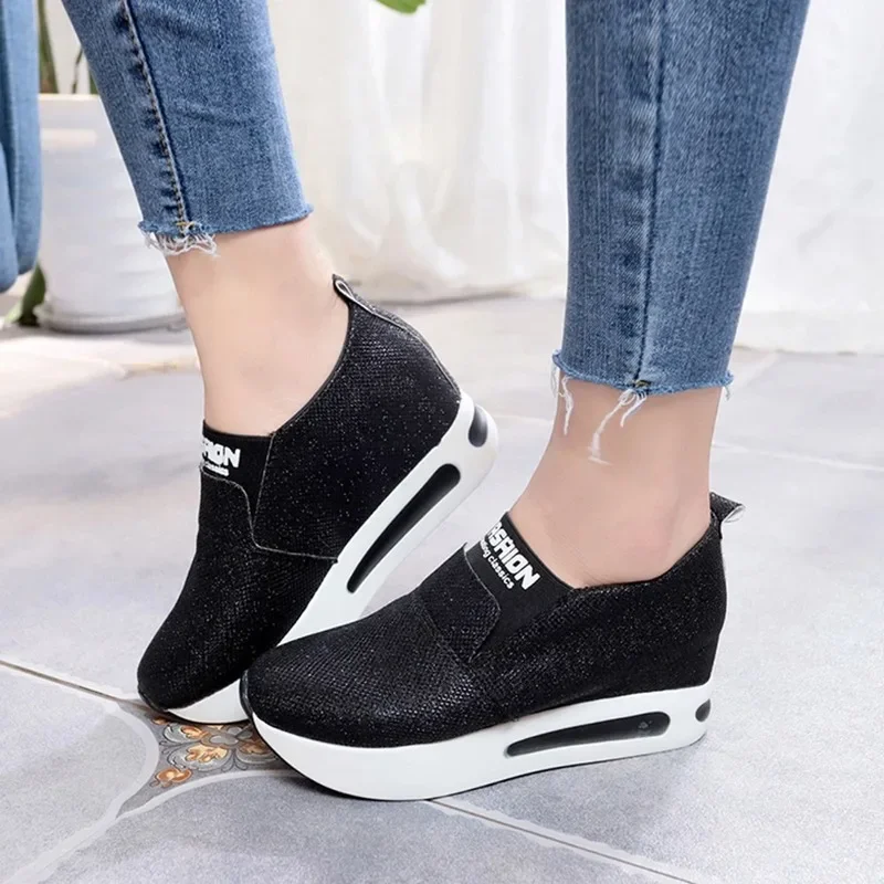 Maogu Ladies Women\'s Spring Autumn Shoes Sneakers for Women Black 2023 Woman Platform Female Flats Bling Causal Slip on Loafers