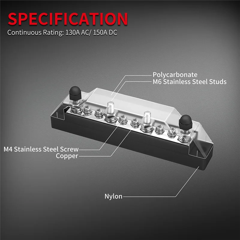 ABSE-Positive And Negative Bus Power Supply 12V Distribution Block M4/M6 Automotive Terminal Block Stud Marine Terminal Bus Dura