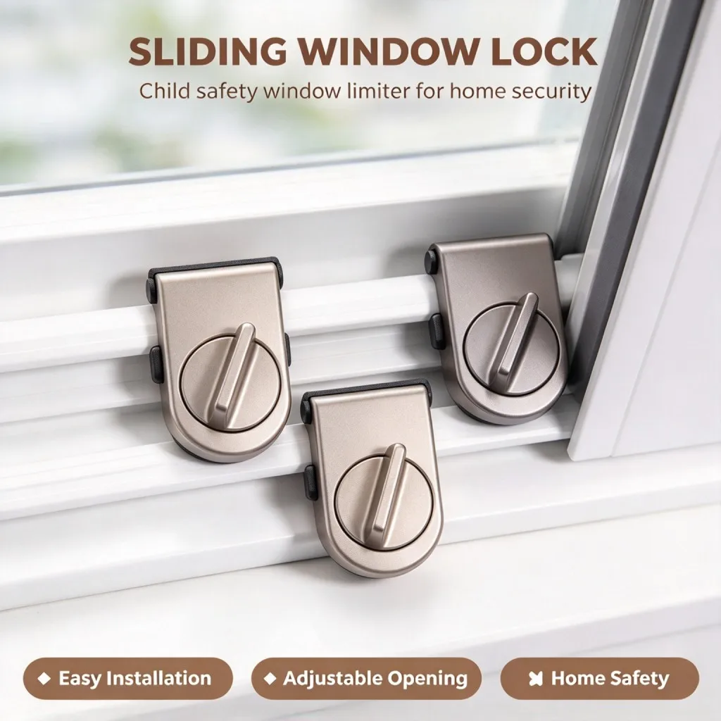 1PC Adjustable Sliding Window Security Lock, Aluminum Alloy Child Safety Window Stopper Sliding Door Screen Window Limiter Lock