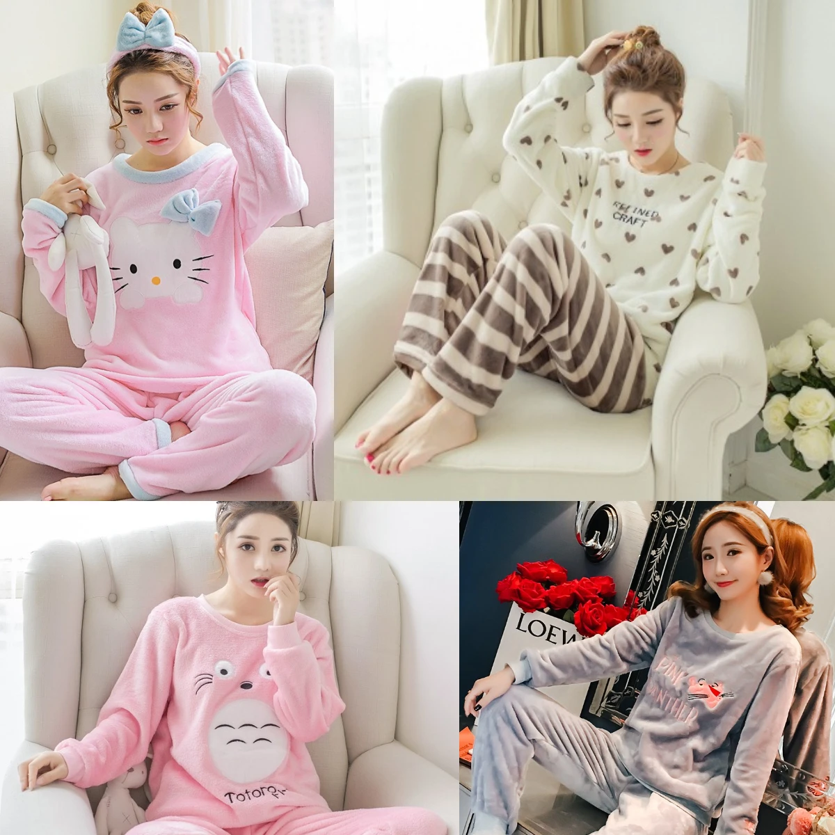 Pregnant Women\'s Two-Piece Long-Sleeved Thickened Warm Pajamas Flannel Large Size Loose Homewear Maternity Elastic Loungewear