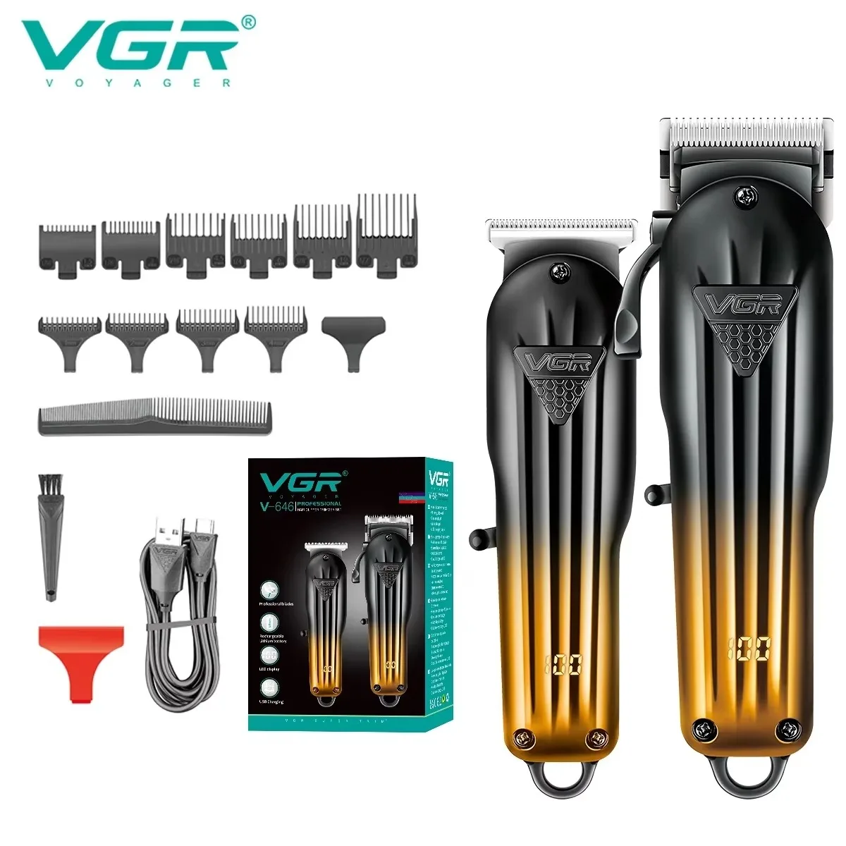 VGR Hair Trimmer Professional Clippers Rechargeable Barber Electric Hair Cutting Machine Cordless Haircut Trimmer for Men V-646