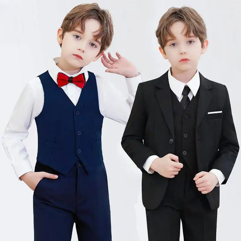 Children Elegant Black Blue Wedding Suit Boys Ceremony Tuxedo Dress Teenager Kids Photograph Blazer Party Performance Costume