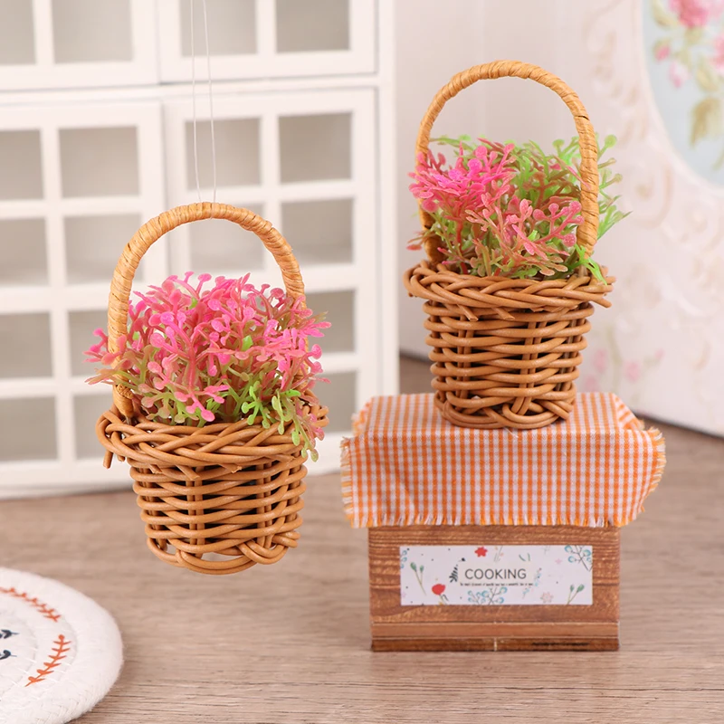 1Set 1:12 Dollhouse Miniature Woven Flower Basket Hand Basket Furniture Accessories Decor