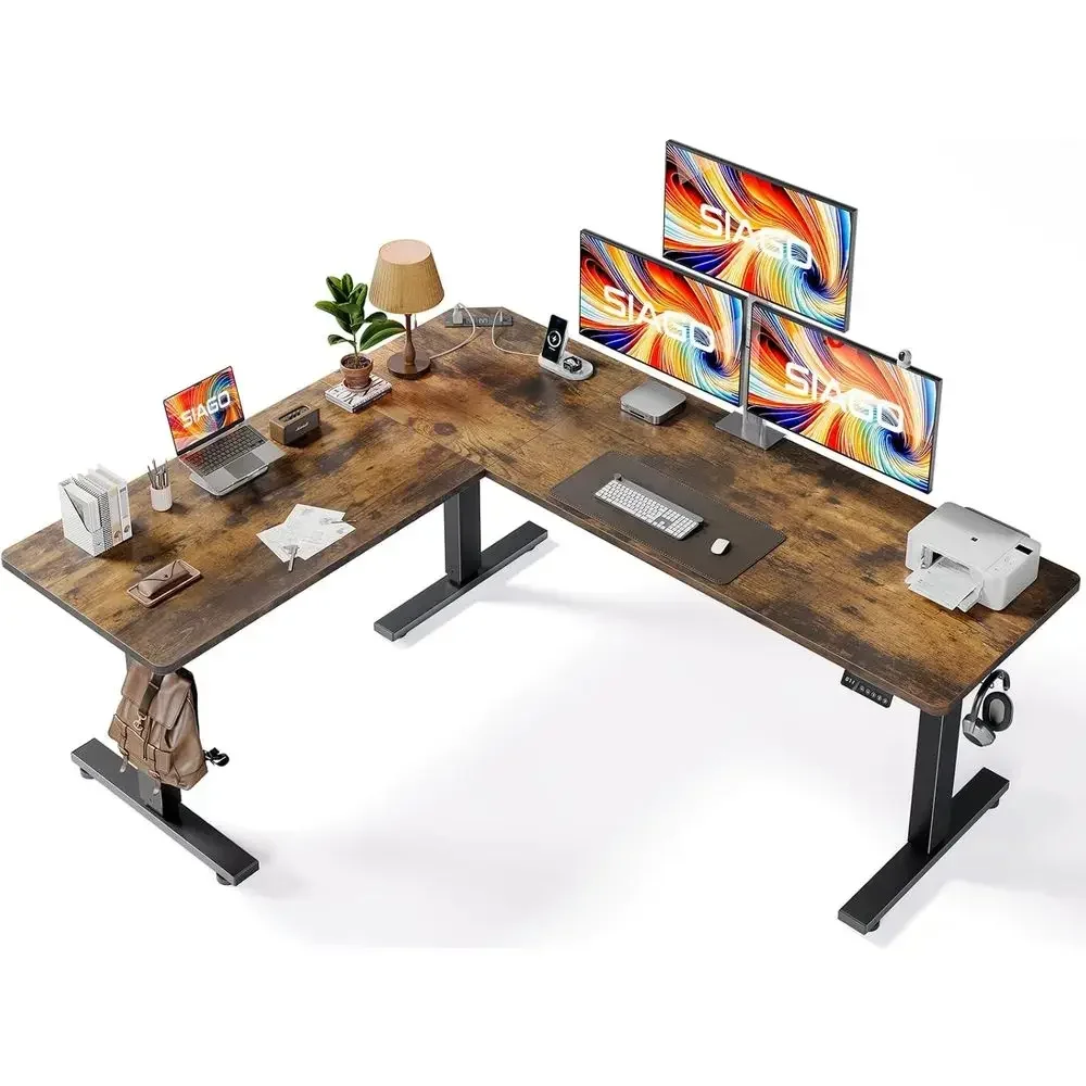 75 x 63 L-Shaped Adjustable Standing Desk with Memory Controller and Charging Station for Home or Office Use