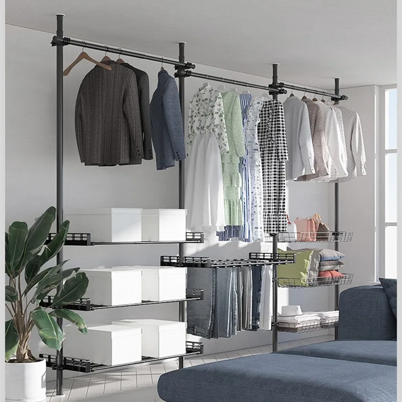 Floor-to-Ceiling Wardrobe With 3-Sided Full Track Easy Assembly Open Rack For Rental Home Bedroom Display Cabinet