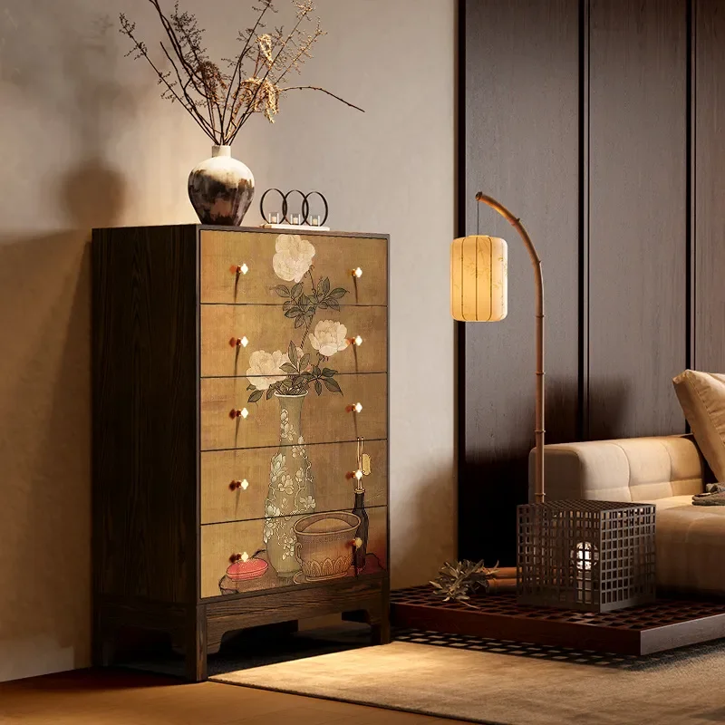 Song Dynasty Style Solid Wood Chest Cabinet Living Room Storage Decorative Locker Bedroom Bedside Drawer Cabinet Furniture