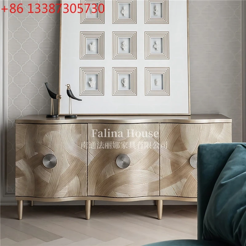 

American rural solid wood carving flower old TV cabinet, entrance cabinet neoclassical