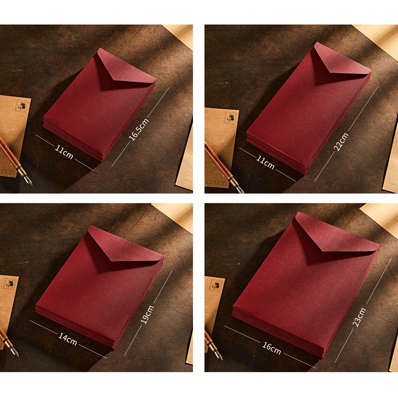 30pcs 22x11cm Wine Red Envelope for Wedding 300g Linen Paper Confession Card Invitation Business Stationery Supplies Storage Bag
