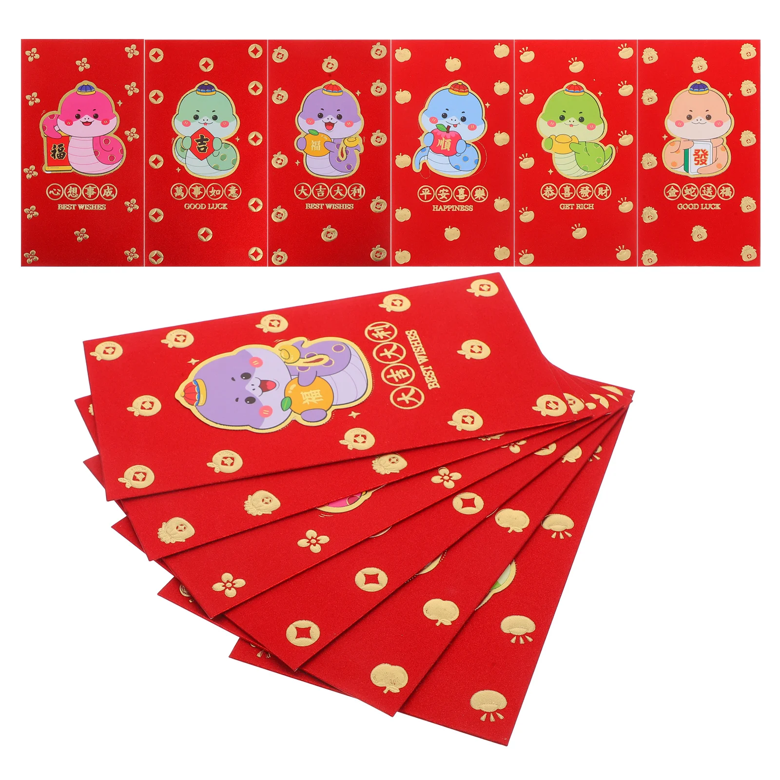 

12Pcs Chinese Red Envelopes Glitter Matte Lunar New Year Lucky Money Packets 2025 Snake Spring Festival Hongbao