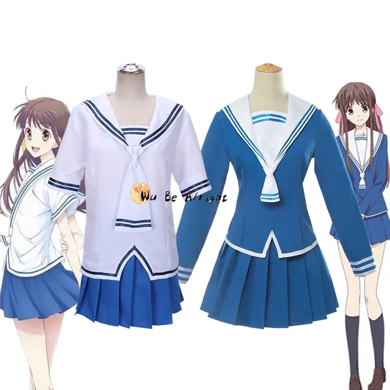 Anime Tohru Honda Sohma Cosplay Costume Blue White Sailor Suit Dress Machi Kuragi Cosplay JK Skirt School Dress For Halloween