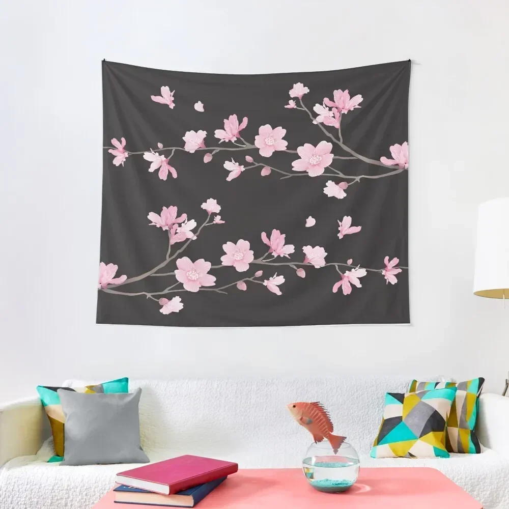 

Cherry Blossom flower plant - Black Tapestry Room Aesthetic Decor Wall Hanging Home Decorating Tapestry