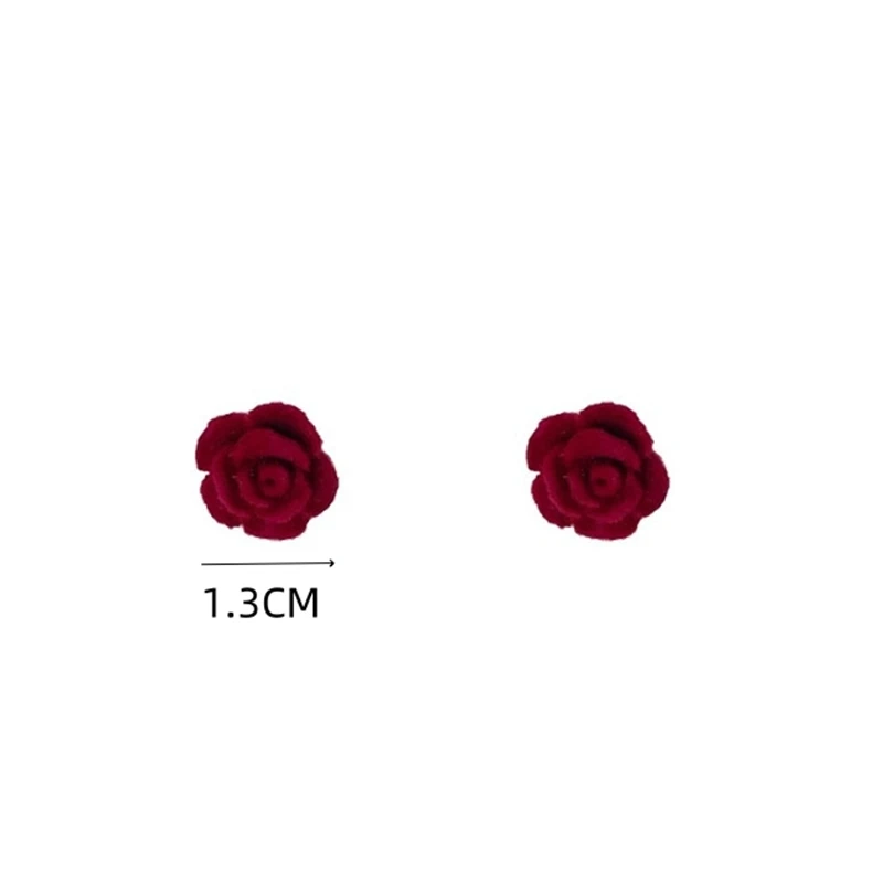 Wine Red Flocking Flower Velvet Small Exquisite Stud Earrings for Women Korean Lovely Temperament Jewelry Lady Brincos Girl Gift - view 6
