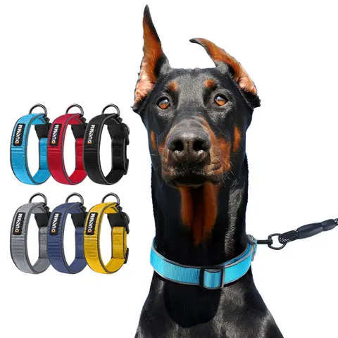 Colliers et laisse réfléchissants pour animaux de compagnie, durables et robustes, pour grands chiens de taille moyenne et grande, accessoires pour animaux de compagnie Doberman