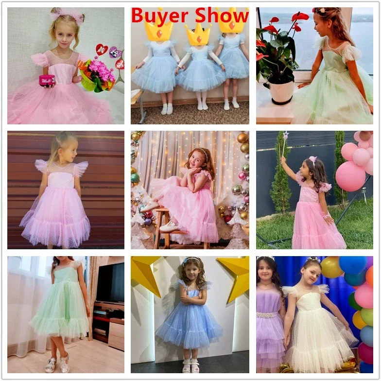 Summer Pretty Girls Dress Kids Birthday Party Girl Communion Ceremony Princess Dresses Polka-Dots 3-10Y Kids Ball Elegant Gown