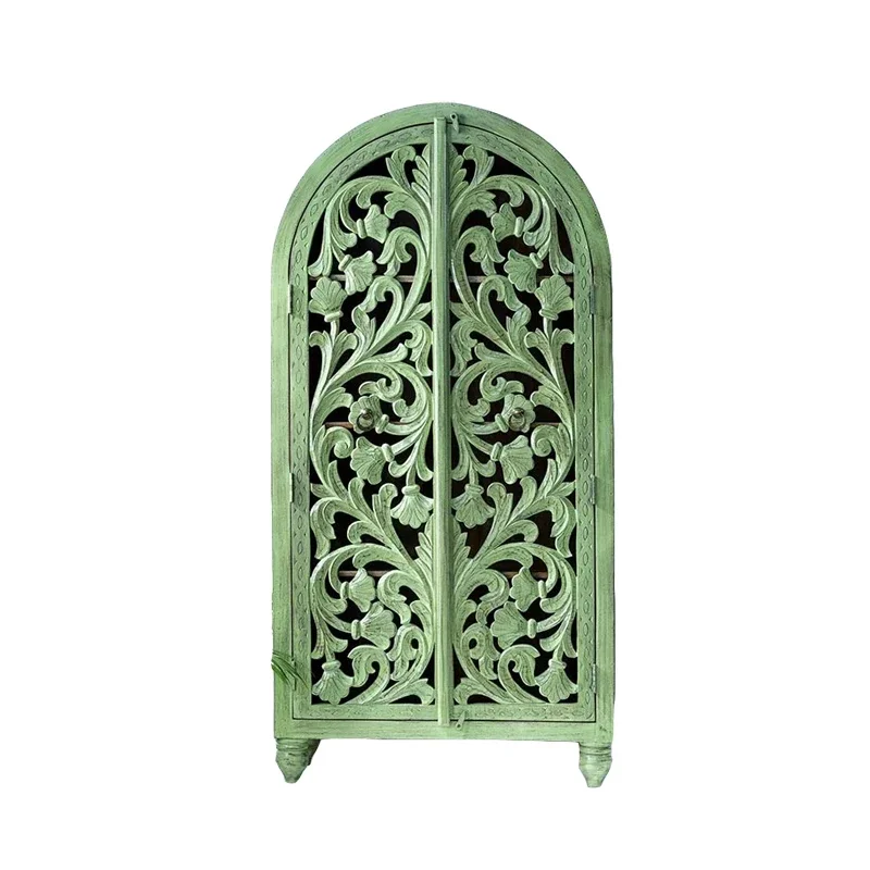 French retro hollow carved solid wood wardrobe