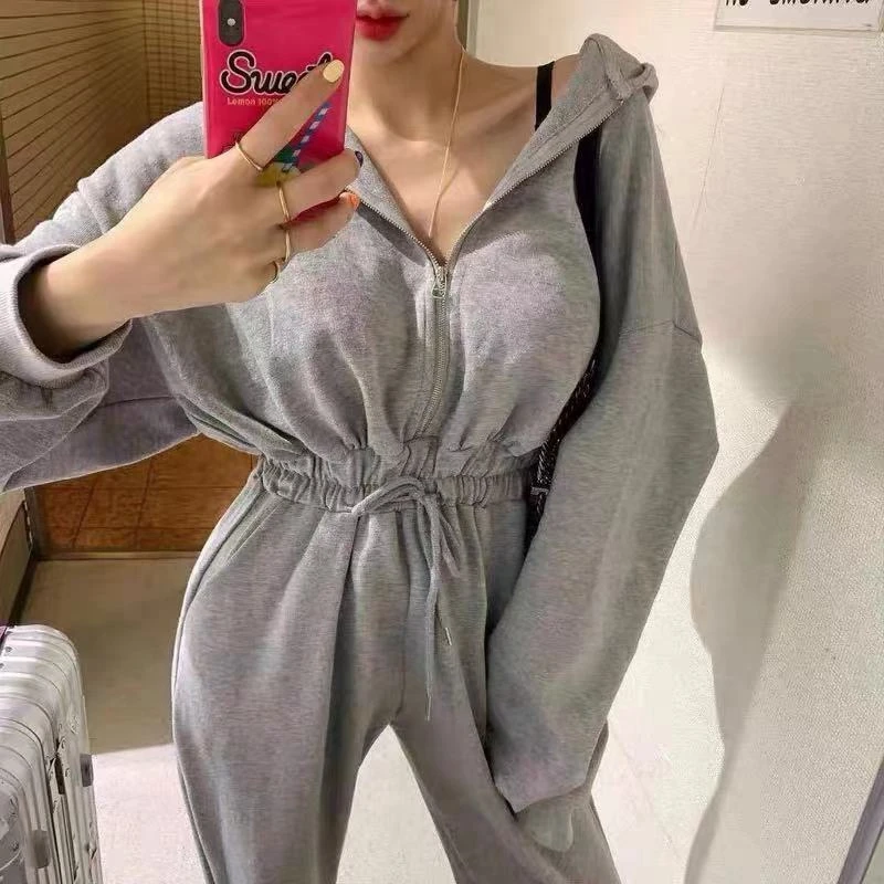 

Утягивающая хлопковая рабочая одежда с высокой талией, осенне-зимний новый Sle Long Sve с капюшоном, модная хлопковая рабочая одежда, брюки, женский костюм